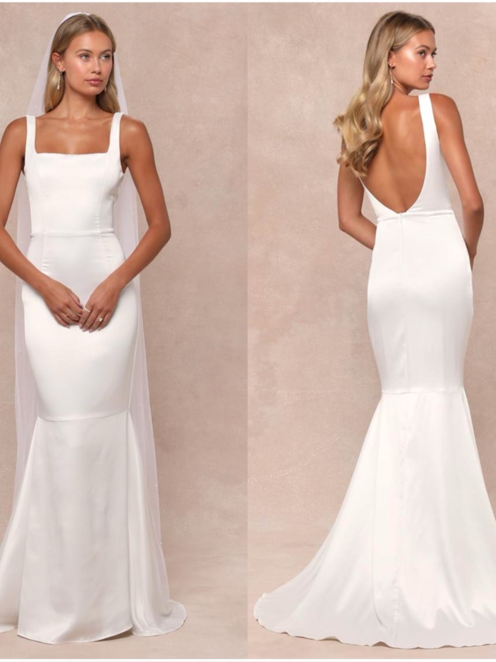 LULU'S Luxe Loveliness White Satin Backless Mermaid Maxi
Dress